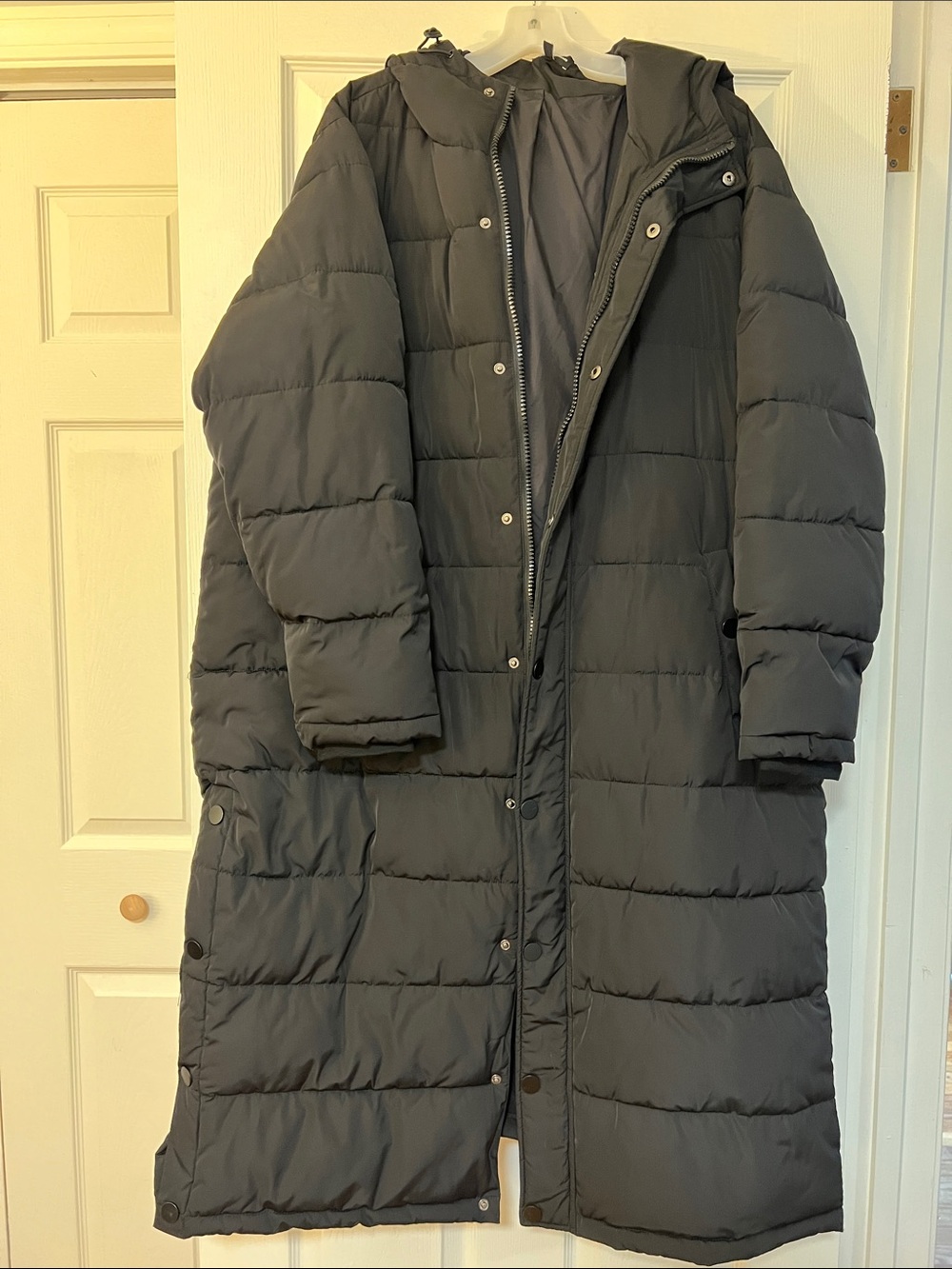 Universal Standard Charcoal Long Quilted Puffer Coat with Hood